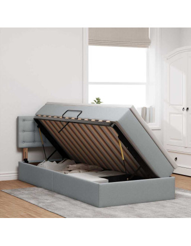 Letto con contenitore e LED Grigio chiaro 100 x 200 cm Tessuto