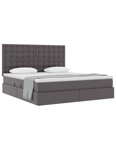 Letto con Contenitore Grigio 160 x 200 cm Pelle Sintetica
