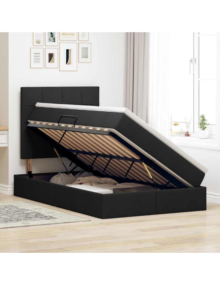 Letto con contenitore e materasso Nero 120 x 200 cm Poliestere