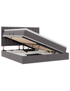 Letto con contenitore e LED Grigio 160 x 200 cm Pelle Sintetica 2