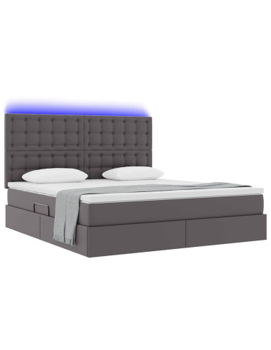 Letto con contenitore e LED Grigio 160 x 200 cm Pelle Sintetica