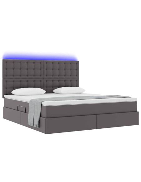Letto con contenitore e LED Grigio 160 x 200 cm Pelle Sintetica