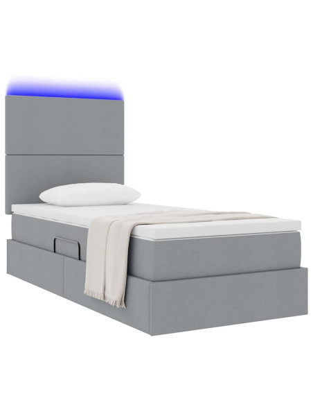 Letto con contenitore e LED con led Grigio chiaro 100 x 200 cm