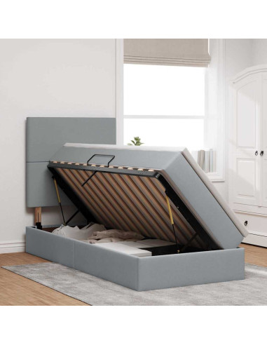 Letto con contenitore e LED con led Grigio chiaro 100 x 200 cm