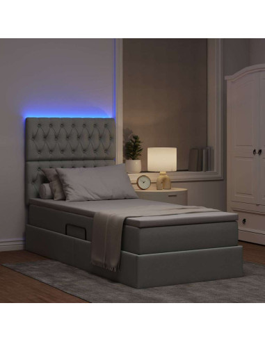Letto con contenitore e LED con led Grigio chiaro 100 x 200 cm
