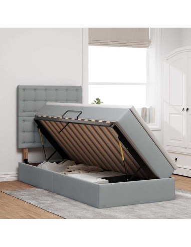 Letto con contenitore e LED con led Grigio chiaro 100 x 200 cm