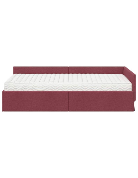 Struttura Letto Angolare con Materasso 2 pcs Rosso Tessuto