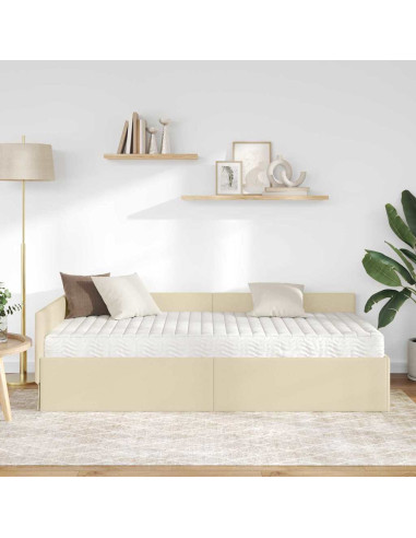 Struttura Letto Angolare con Materasso 2 pcs Crema Tessuto