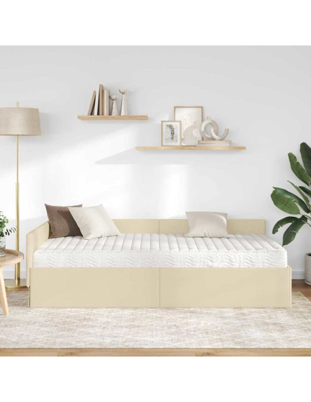 Struttura Letto Angolare con Materasso 2 pcs Crema Tessuto