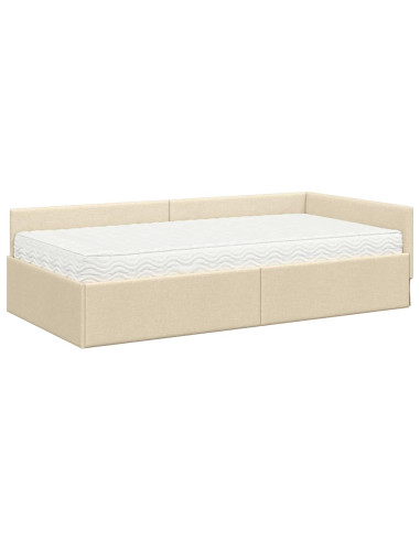 Struttura Letto Angolare con Materasso 2 pcs Crema Tessuto