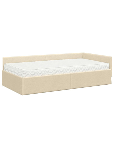 Struttura Letto Angolare con Materasso 2 pcs Crema Tessuto