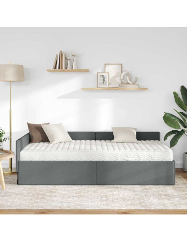 Struttura Letto Angolare con Materasso 2 pcs Grigio Tessuto