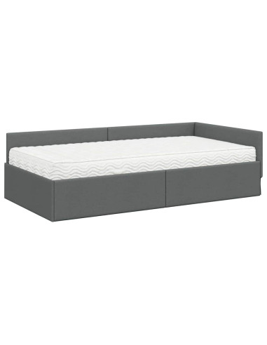 Struttura Letto Angolare con Materasso 2 pcs Grigio Tessuto