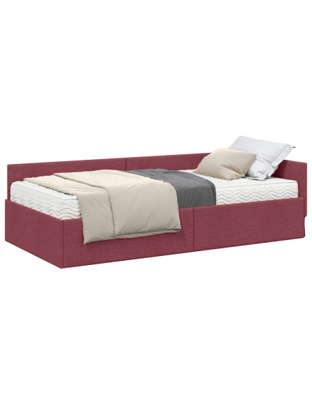Struttura Letto Angolare con Materasso 2 pcs Rosso Tessuto