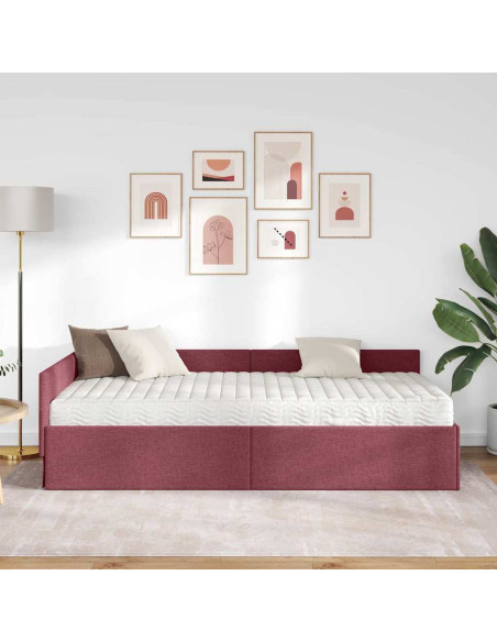 Struttura Letto Angolare con Materasso 2 pcs Rosso Tessuto