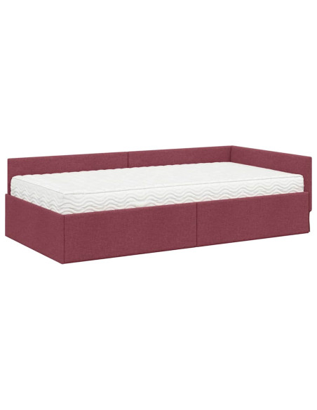 Struttura Letto Angolare con Materasso 2 pcs Rosso Tessuto