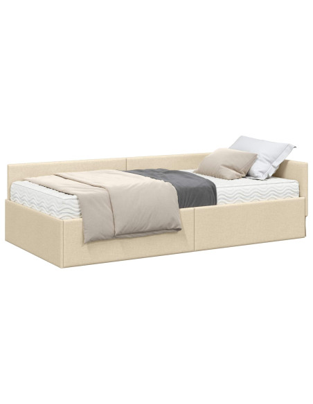 Struttura Letto Angolare con Materasso 2 pcs Crema Tessuto