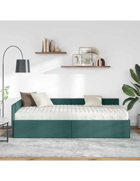 Struttura Letto Angolare con Materasso 2 pcs Verde Tessuto