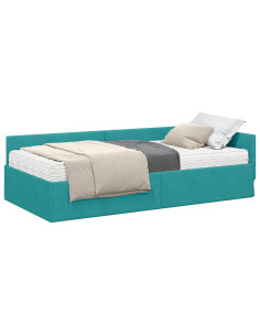 Struttura Letto Angolare con Materasso 2 pcs Turchese Velluto 2