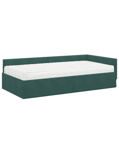 Struttura Letto Angolare con Materasso 2 pcs Verde Velluto