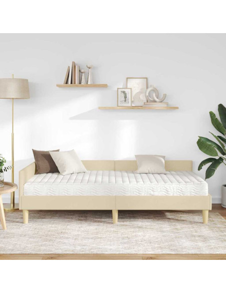 Struttura Letto Angolare con Materasso 2 pcs Crema Tessuto