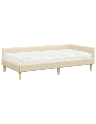Struttura Letto Angolare con Materasso 2 pcs Crema Tessuto