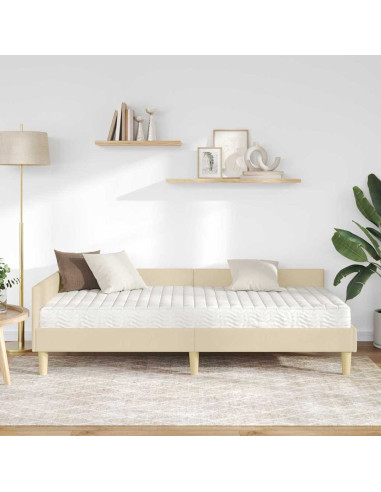 Struttura Letto Angolare con Materasso 2 pcs Crema Tessuto