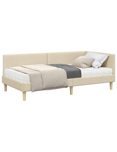 Struttura Letto Angolare con Materasso 2 pcs Crema Tessuto