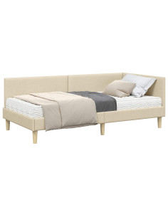 Struttura Letto Angolare con Materasso Altro 2 pz Crema Tessuto 2
