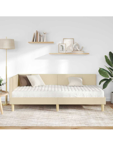 Struttura Letto Angolare con Materasso Altro 2 pz Crema Tessuto