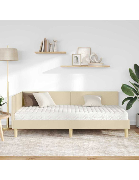 Struttura Letto Angolare con Materasso Altro 2 pz Crema Tessuto