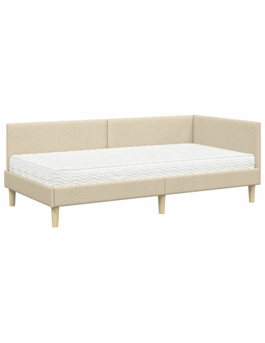 Struttura Letto Angolare con Materasso Altro 2 pz Crema Tessuto