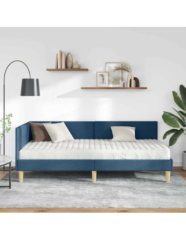 Struttura Letto Angolare con Materasso Altro 2 pz Blu Tessuto