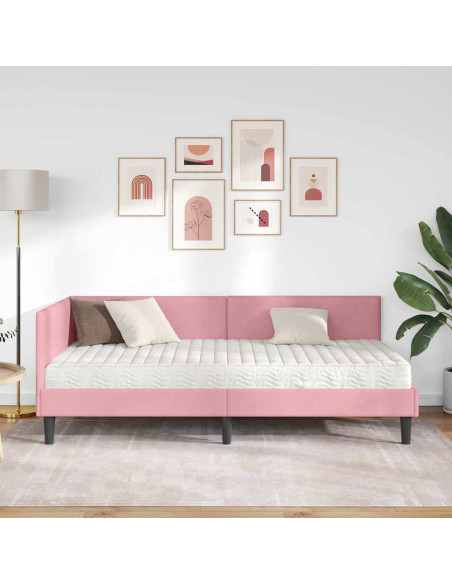 Struttura Letto Angolare con Materasso 2 pz Grigio Velluto
