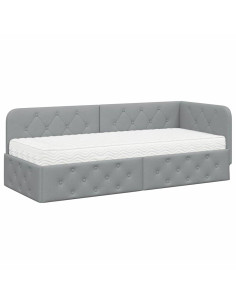 Cornice del letto ad angolo Grigio chiaro 80 x 200 cm Tessuto 2