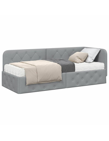 Cornice del letto ad angolo Grigio chiaro 80 x 200 cm Tessuto