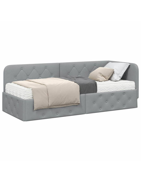 Cornice del letto ad angolo Grigio chiaro 80 x 200 cm Tessuto