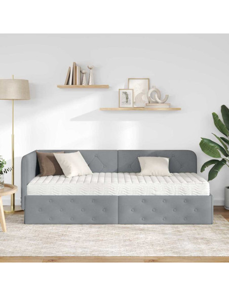 Cornice del letto ad angolo Grigio chiaro 80 x 200 cm Tessuto