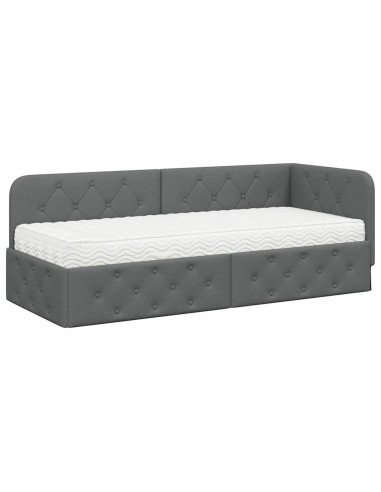 Cornice del letto ad angolo Grigio scuro 80 x 200 cm Tessuto