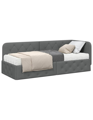 Cornice del letto ad angolo Grigio scuro 80 x 200 cm Tessuto