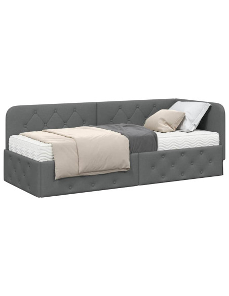 Cornice del letto ad angolo Grigio scuro 80 x 200 cm Tessuto