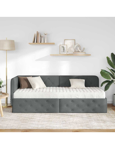 Cornice del letto ad angolo Grigio scuro 80 x 200 cm Tessuto