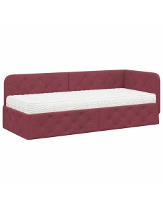 Cornice del letto ad angolo Rosso Vino 80 x 200 cm Tessuto 2