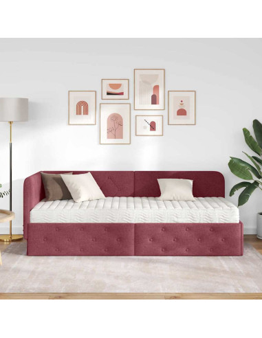 Cornice del letto ad angolo Rosso Vino 80 x 200 cm Tessuto