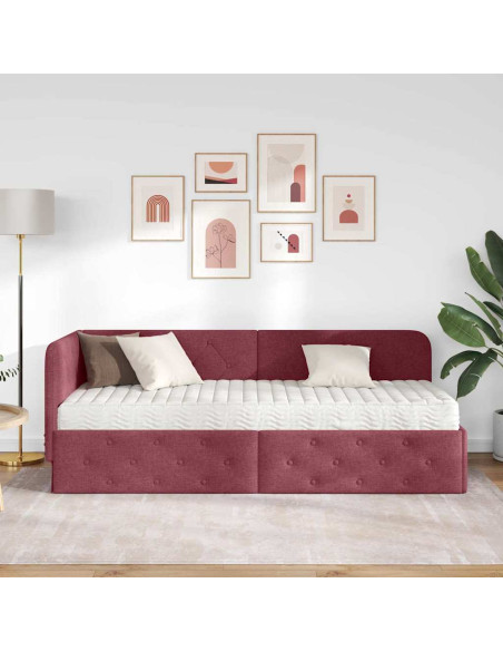 Cornice del letto ad angolo Rosso Vino 80 x 200 cm Tessuto