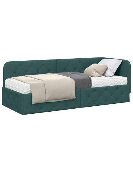 Cornice del letto ad angolo Verde Scuro 80 x 200 cm Tessuto