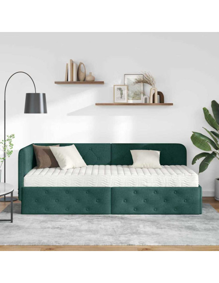 Cornice del letto ad angolo Verde Scuro 80 x 200 cm Tessuto