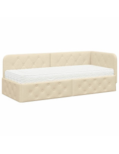 Cornice del letto ad angolo Crema 80 x 200 cm Tessuto 2