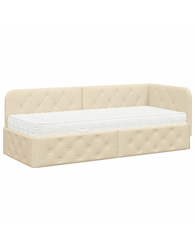 Cornice del letto ad angolo Crema 80 x 200 cm Tessuto