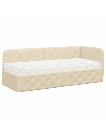 Cornice del letto ad angolo Crema 80 x 200 cm Tessuto